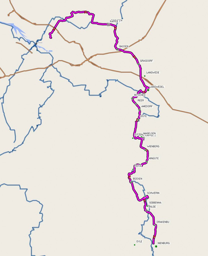 Route nach Nienburg auf dem Weserradweg